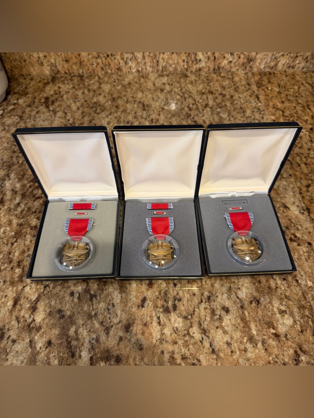 Lot of 3 ROTC SUPERIOR CADET FULL SIZE MEDAL & RIBBON Red Blue Cases US College